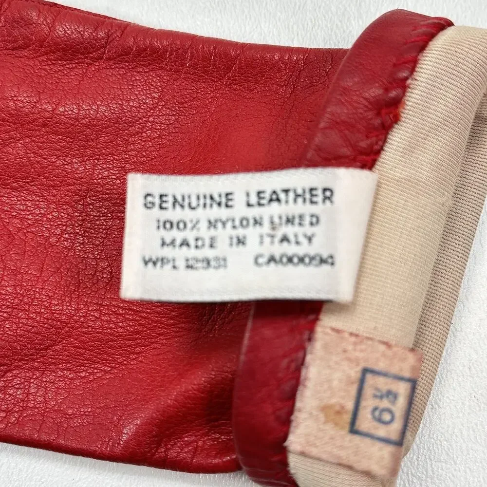 Liz Claiborne Leather Gloves Women 6.5 Lined Logo Red Past Wrist